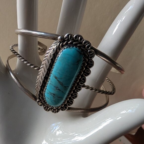 VINTAGE NAVAJO RICHARD YAZZO TURQUOISE CUFF BRACELET - Picture 5 of 5